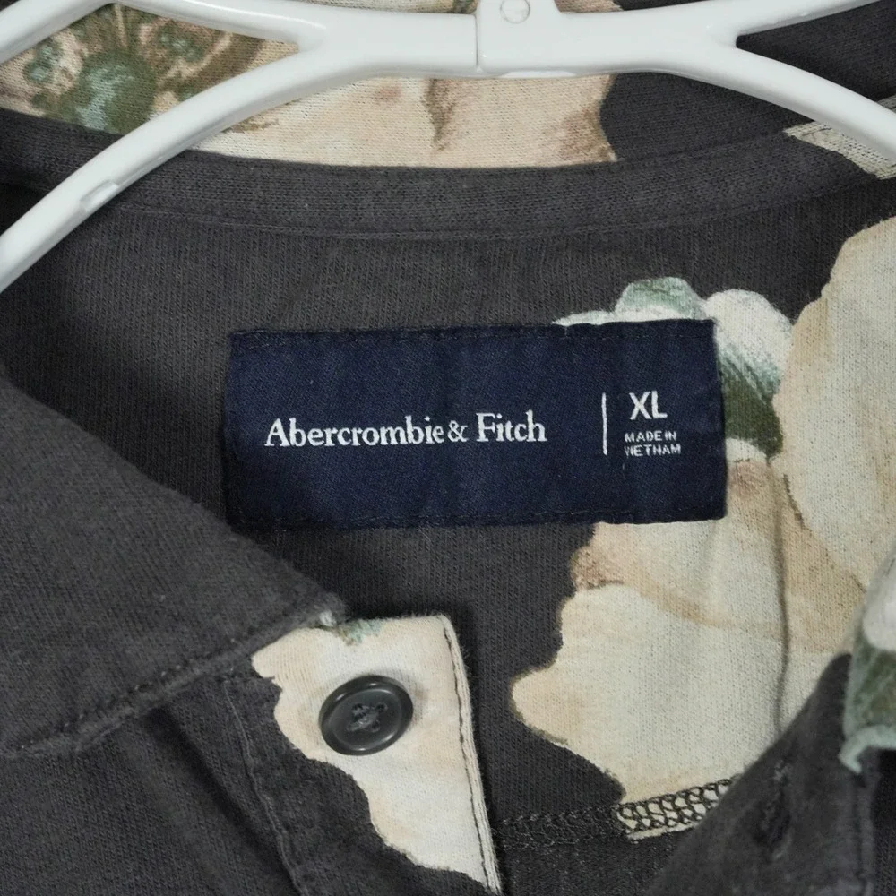 Abercrombie Fitch Mens Black‎ Floral Print Short Sleeve Polo Shirt Size XL